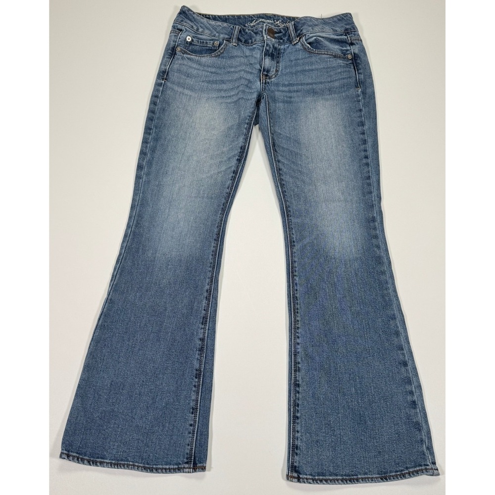 American Eagle Artist Jeans Womens 6 Short Blue Flare Stretch Denim Low Rise